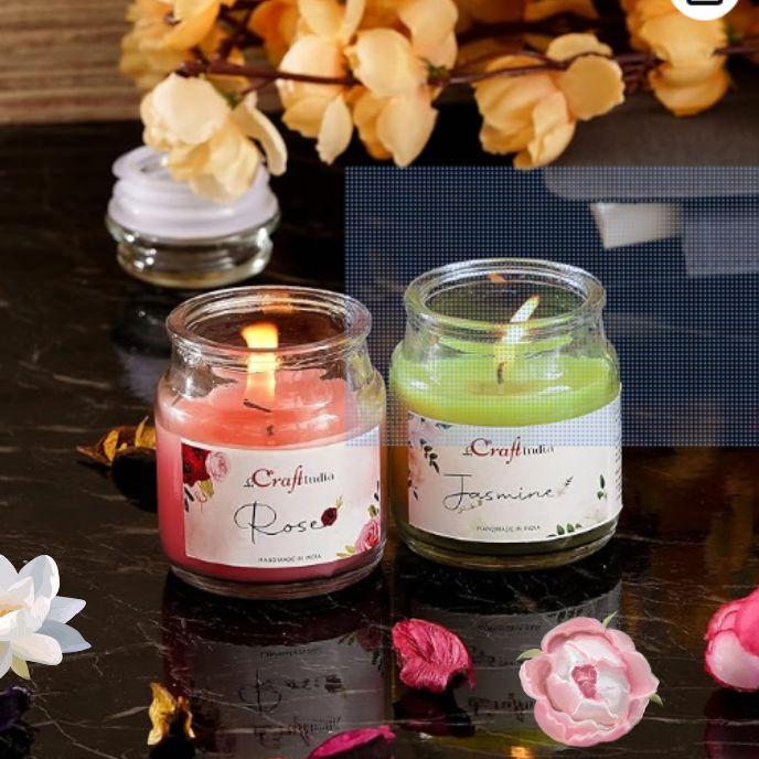 Set of 2 Jar Jasmine, Rose Scented Candles for Home Decor